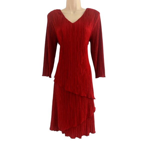 Connected Apparel Red Bodre Tiered Dress Size 12 Holiday Christmas Party Wedding - Picture 1 of 8